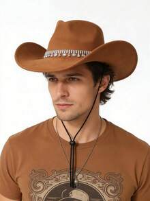 1pc Western Style Rhinestone Cowboy Hat, Adjustable Anti-Slip Strap, Suitable For Daily Wear, Music Festivals, Parties - Top Hat - View 7