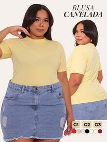 Women's Plus Size Ribbed Round Neck Blouse, Elastic, Comfortable - 黃色 - 查看 7