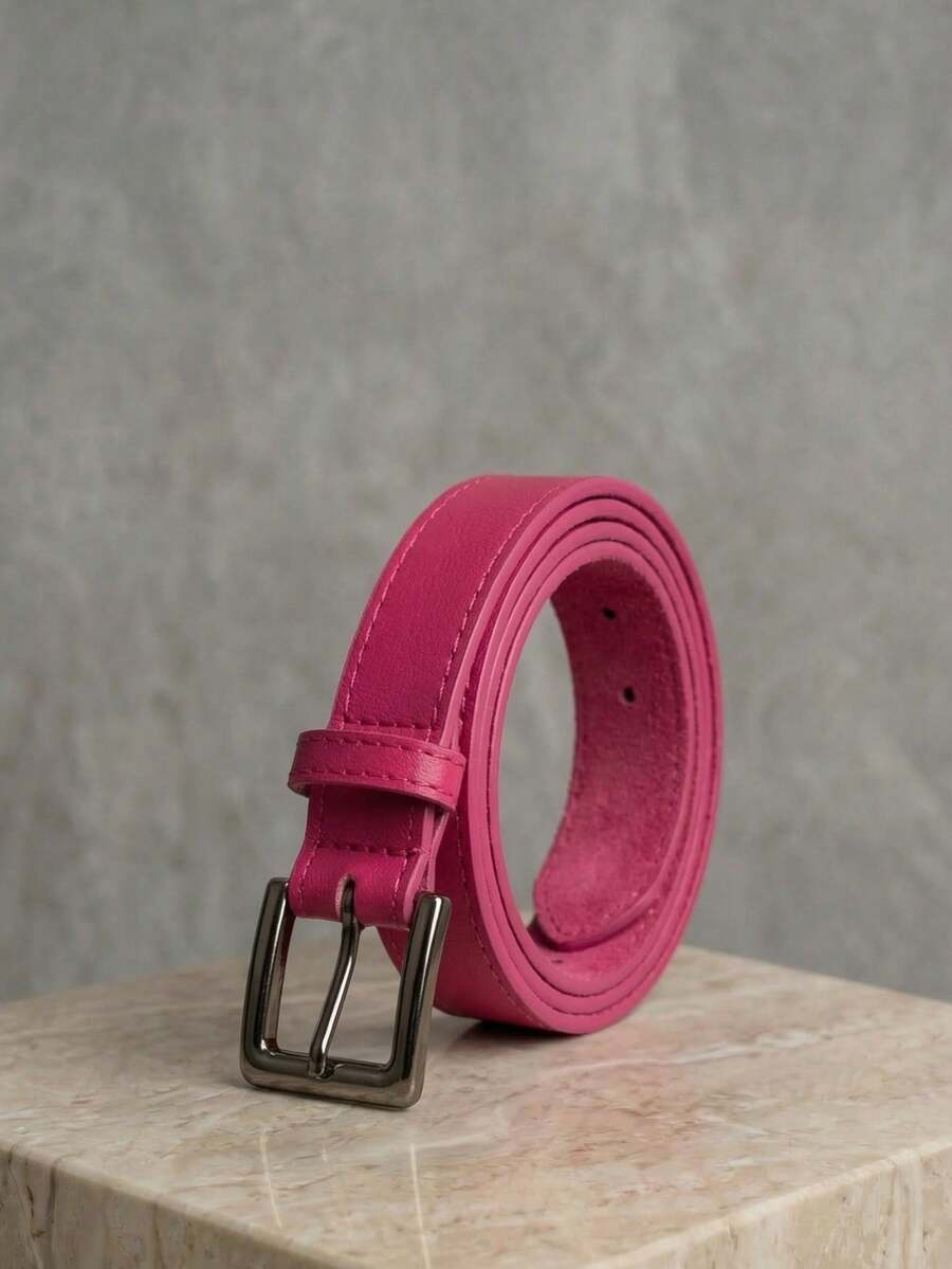 Women's Set Of Belts With Metallic Roller Buckle In Minimalist Faux Leather - 1 粉紅色 - 查看 1