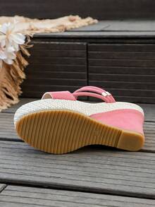 Giày cao gót đế xuồng màu đen da lộn thanh lịch dành cho nữ | Quai ngang mắt cá chân, da lộn thoáng khí, phù hợp mọi mùa, thiết kế mũi vuông độc đáo, giày mule đế dày thời trang - Hồng - Xem 2