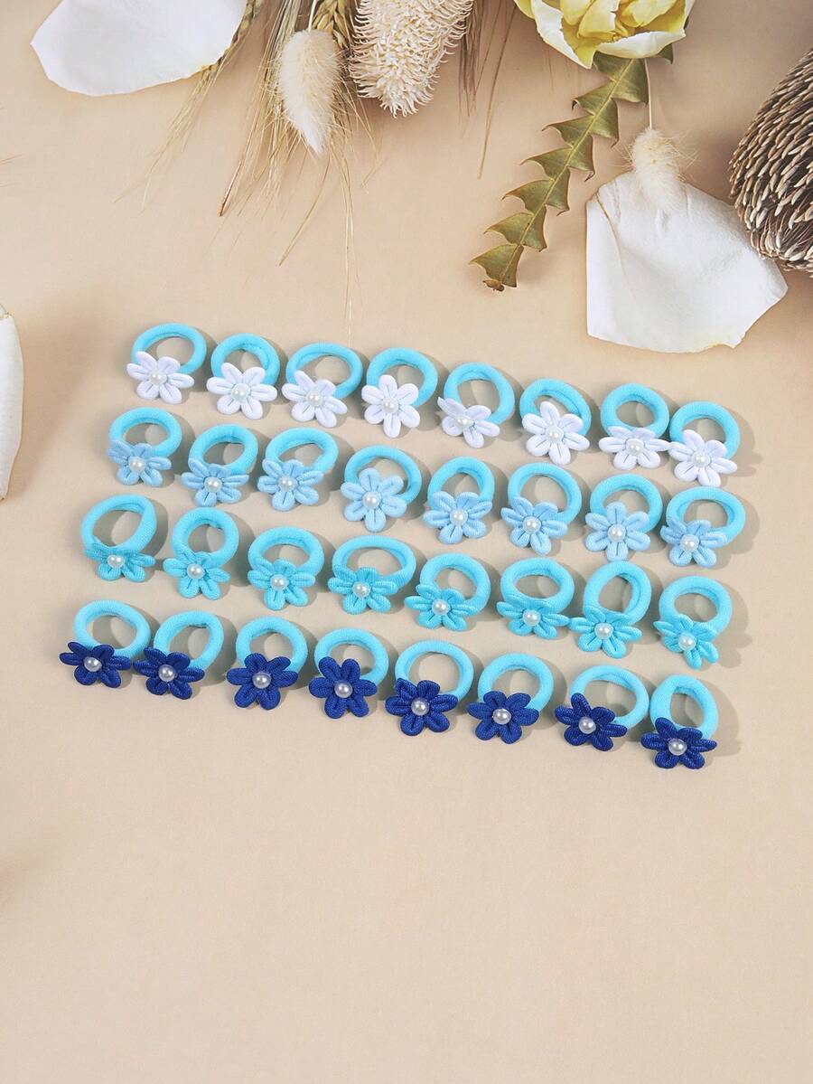 25 Stück süße blaue Haargummis für Frauen, niedliche Blumen Haargummis, elegante Perlenhaarreifen für Alltag und Party, Frauenhaaraccessoires, Haargummis, Haargummibänder, Scrunchies, Haarseile, Sommer, Urlaub, Reise - Blau - Übersicht 1