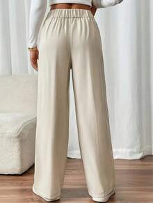 Women's Tailored Palazzo Pants With Elegant Sensual Design, Detailed Gold Buttons, And Adjustable Waistband - Màu be - Xem 2
