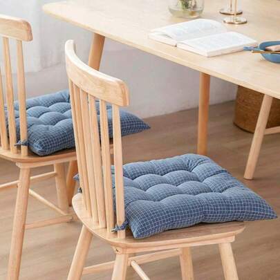 1 chiếc đệm ghế ăn đa năng, chất liệu polyester họa tiết kẻ caro có dây buộc - Đệm ngồi vuông đa dụng, thích hợp cho trang trí nhà cửa và văn phòng.