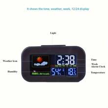Backlit Weather Alarm Clock With Temperature & Humidity Display - Fahrenheit/Celsius Switchable, Battery Powered, Perfect Home Decor - Color Screen - View 9