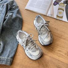 Women's Breathable Non-Slip Wear-Resistant Flat Casual Sports Sneakers, Lace-Up White Shoes - Grey - View 5