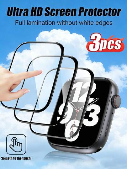 3-Pack Compatible With Apple Watch Screen Protector | 9H Hardness, Full Coverage, Anti-Scratch, Anti-Fingerprint, Bubble-Free, Fashionable Black Frame, Compatible With Apple Watch Series 10/11/9/8/7/SE, 41mm/45mm Screen Protector Essential, Suitable For Daily Protection, Office, Home And Other Scenarios, Waterproof, Shockproof, Anti-Drop