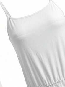 U领蕾丝边吊带背心，性感简约法式风格中长款吊带背心，适合夏季休闲穿着 - 白色 - 查看 8