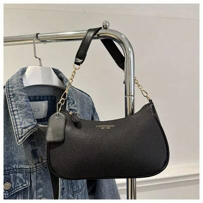 荔枝纹理女士腋下包，小众设计链条单肩包，新月形复古百搭通勤可调节肩带斜挎包