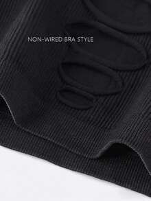 Sujetador bandeau negro con diseño hueco, top bandeau sin tirantes, camiseta sin tirantes para mujer - Negro - Ver 6