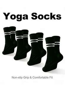 5 Pairs Women's Non-Slip Yoga Socks With Silicone Grips, Suitable For Pilates, Ballet - Black - View 2