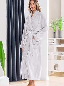 1pc Women's Plush Soft Robe, Cozy Warm Bathrobe, Thick Kimono Robe, Sleepwear - Multicolor - View 3