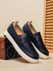 idocity Giày lười da mềm cho nam, giày casual thoải mái cho mùa hè - màu đen - Xem 3