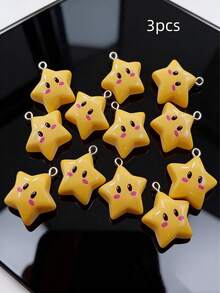 可爱星星吊坠，黄色树脂材质，适合DIY首饰制作，如项链、手链、钥匙扣等工艺品，不含马赛克材料，可爱主题 - 彩色 - 查看 10