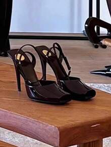 Peep-Toe High Heel Shoes, Runway Fashion, Samemodel As Song Jia, Pointed Toe Strap Design, Elegant Lady Sandals - Black - View 3