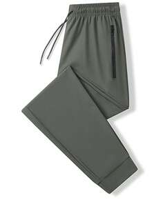 女士夏季冰丝透气跑步裤，速干轻便运动裤，带拉链口袋和弹性腰带，适合春季健身和慢跑 - 軍綠色 - 查看 5