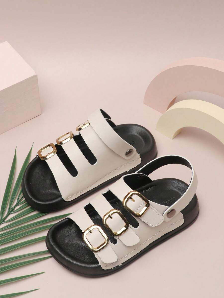 1 đôi dép xăng đan có khóa cài cho bé, kiểu dáng thời trang, đa năng, thoải mái, đế bằng, dép đi biển cho trẻ em (nam và nữ). - trắng - Xem 1
