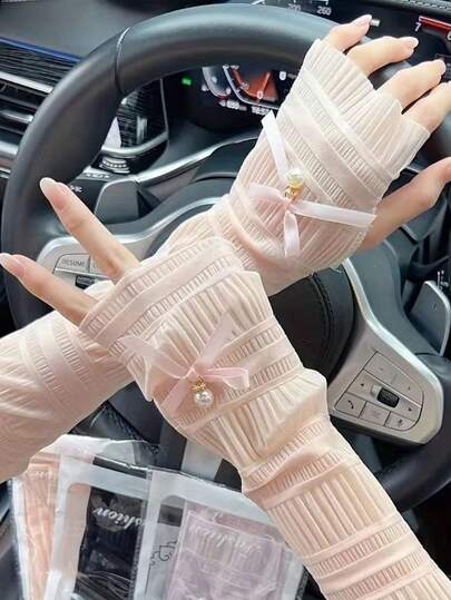 女士防晒臂套，宽松舒适蝴蝶结设计，适合夏季户外骑行和驾车