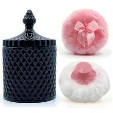 Luxury 4 Inch Glass Powder Container With 2 Soft Puffs For Loose Powder - 1 Handle 1 Bow Pink Puffs With Pointed Cylinder-black-large - View 1