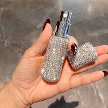 Bling Bling Sparkling Perfume Atomizer With Rhinestone Decoration, Vacuum Press Moisturizing Fine Mist Spray Bottle. Suitable For Refillable And Reusable Cosmetic Sample Containers - Travel Accessory. - 銀色 - 查看 1
