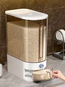 1 hộp đựng gạo áp suất, dung tích 20lb (khoảng 9kg), có màu trong suốt và màu đặc, rót gạo chỉ bằng một nút nhấn, bao gồm ngăn chống côn trùng và cốc đong, thích hợp để trong tủ hoặc trên mặt bàn, giúp kiểm soát khẩu phần chính xác và giữ cho gạo luôn tươi ngon. - Nhiều màu - Xem 10