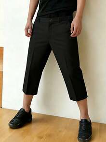 Men's Black Straight Fit Button Waist Casual Shorts - Black - View 2