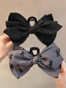 1件装女士时尚布艺蝴蝶结发夹，后脑勺发爪，发饰头饰 - 彩色 - 查看 2