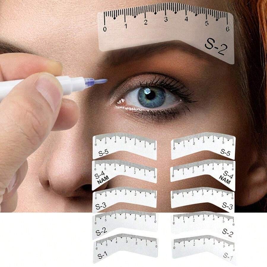 5pcs Eyebrow Stencils, Microblading Measuring Ruler, Beginner Eyebrow Shaping Stencils, Eyebrow Shape Auxiliary Design Ruler, Transparent Eyebrow Shaping Ruler - Clear - View 1