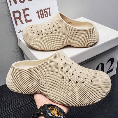 Sandalias deslizantes negras huecas de talla grande para hombres, nuevas sandalias deportivas de verano con suela gruesa, transpirables y cómodas, tipo slip-on, con suela antideslizante para uso en exteriores