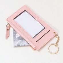 Zipper Card Holder With Keychain, Suitable As Gift For Friends And Family - Pink - View 2