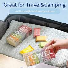 14pcs Disposable Compressed Towels, Portable Compressed Towel Sheets, Travel Face Towels, Thick Super Absorbent Towels, Suitable For Outdoor Camping, Hiking, Travel And Home Use - Multicolor - View 11