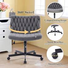 Silla de oficina sin brazos con diseño trasero Criss-Cross, ajustable en altura con ruedas giratorias de 360 °, silla gris cómoda para la oficina en casa - gris - Ver 4