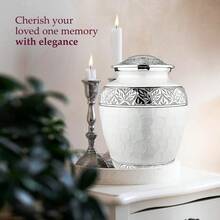 Trupoint Memorials Cremation Urn For Ashes For Women Female, Urns For Human Ashes Male, Engraved Mother Of Pearl Funeral Urn For Adult Man, Silver Lining Large White - Pearl - View 10