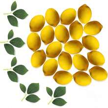 Fake Lemons Artificial Fruits With 25 Leaves Faux Yellow Lifelike Plastic Lemon Decorations Realistic Limes Fruit Decor For Home Kitchen Table Cabinet Holiday Party Photography Props - Multicolor - View 3
