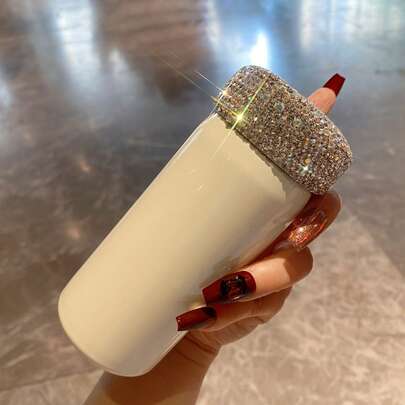 1 chiếc cốc mini bỏ túi cách nhiệt chân không hai lớp bằng thép không gỉ 304 trang trí đá quý lấp lánh, cốc di động ngoài trời dùng trên ô tô, vật trang trí nghệ thuật.