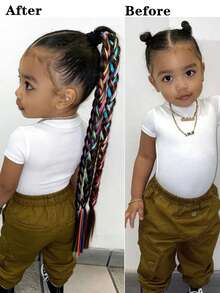 1pc Kids Colorful Braided Ponytail Wig, Heat Resistant Synthetic Hair Extension For Girls - Multicolor - View 4