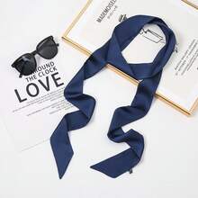 Solid Red Satin Scarf, Multipurpose Silk-Feel Sash Hair, Waist & Bag Charm - 1# Black - View 2