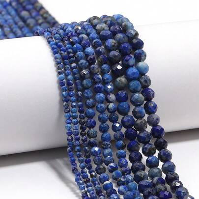 天然青金石刻面珠子，2/3/4毫米圆形隔珠散珠，时尚首饰制作材料，DIY独特项链、手链、耳环配件