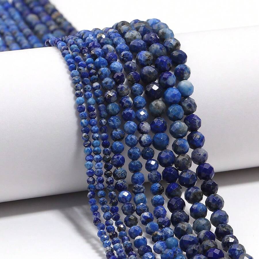 天然青金石刻面珠子，2/3/4毫米圆形隔珠散珠，时尚首饰制作材料，DIY独特项链、手链、耳环配件