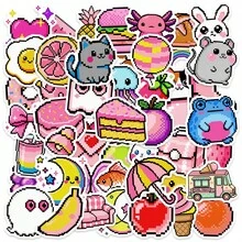 50pcs Pixel Style Cute Fruit & Animal Mixed Daily Series Stickers, Suitable For Scrapbooking, Diary, Laptop, Water Bottle, Car Etc. Faith-Based Design With Positive Messages, Great Gift - 50pcs/pack - View 5