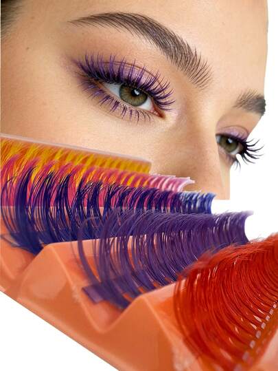 个人睫毛嫁接工具：140簇14毫米柔软彩色睫毛套装 DIY自然睫毛套装（7种颜色）