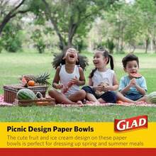 Glad Everyday - Cuencos de papel desechables con diseño de pícnic resistentes a los cortes cuencos de papel para todos los alimentos y uso diario 12 onzas 50 unidades - varios colores - Ver 5