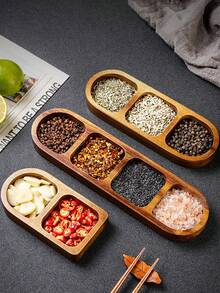 1 Set Wooden Divided Serving Tray, Includes 2/3/4 Compartments, Suitable For Appetizers, Desserts, Cookies, Fruits, Vegetables And Other Foods. Exquisite Wooden Serving Platter, Essential For Daily Home Life, Applicable For Dining Table Decor, Housewarming, Christmas Party, Kitchen Supplies, Gathering Meals, Family Dining, Afternoon Tea And Picnics, An Excellent Choice For Housewarming Gifts. - Multicolor - View 9