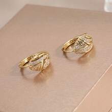 1 Pair Minimalist & Delicate Hollow Cubic Zirconia Inlaid Earrings, Suitable For Daily Wear And Vacation, A Perfect Surprise Gift For Her - Gold - View 4