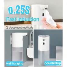DONASIRA Máy phân phối xà phòng tự động thông minh gắn tường không chạm, dung tích lớn 400ml, bơm tạo bọt xà phòng nhanh chóng dùng trong gia đình, chai rửa tay di động, dung dịch sát khuẩn tay công cộng có thể sạc lại, máy tạo bọt rửa/làm sạch - Nhiều màu - Xem 5