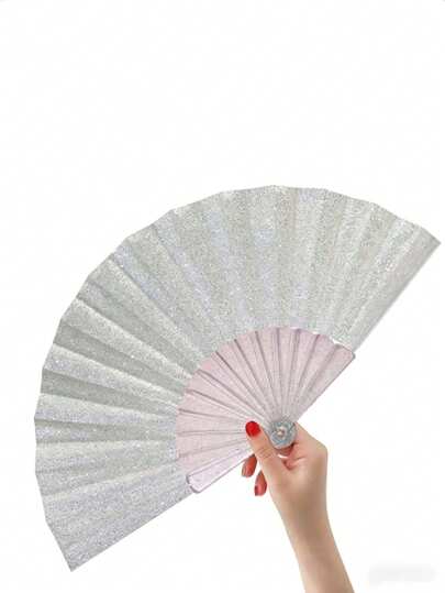 Abanico plateado brillante, abanico de playa de verano, accesorio esencial de ventilador portátil para carnaval, accesorio de playa, adecuado para festivales, bodas y viajes