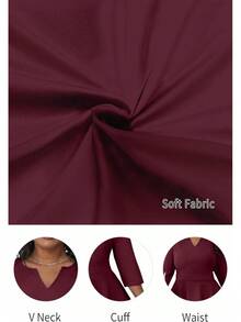 Plus Size Vintage Peplum Pencil Dress For Work Or Church - 酒紅色 - 查看 7