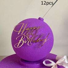 6pcs/12pcs Gold Acrylic Creative Happy Birthday Cake Topper For Birthday Party DIY Cake Dessert Baking Decoration Supplies Excluding The Crown - Multicolor - View 14