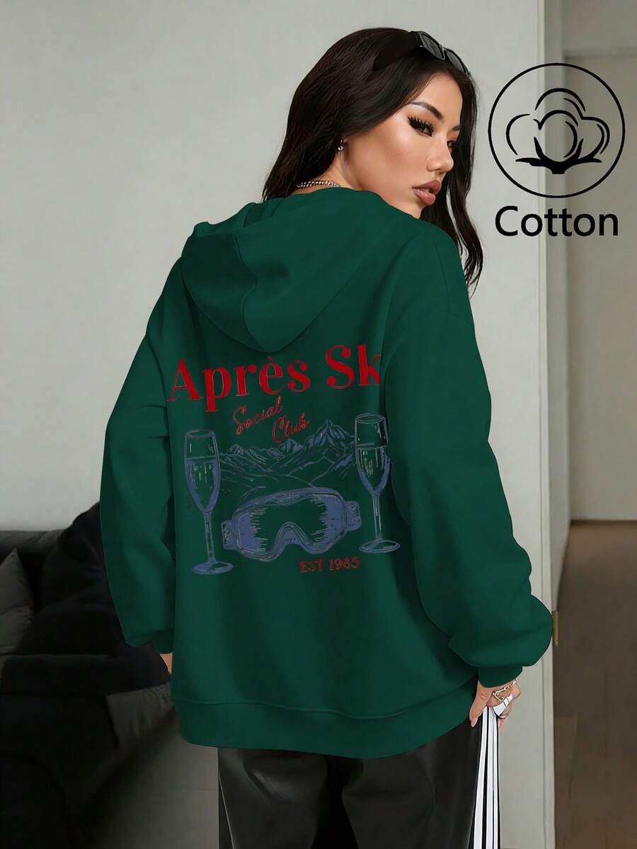 Áo nỉ nữ kiểu dáng thường ngày in họa tiết núi non, thích hợp cho mùa xuân/thu. - Xanh đậm - Xem 1