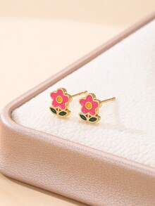 1对时尚学生卡通花朵耳钉，可爱甜美百搭，适合女性日常、休闲、度假佩戴 - 花朵 - 查看 1