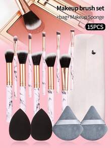 15pcs Premium Makeup Brush Set With Travel Case, Foundation Brush, Makeup Sponge Sponge, Essential Daily & Travel Makeup Tools - Multicolor - View 3